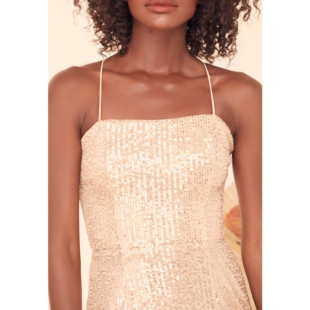 Lulu's Shine For Me Gold Sequin Lace Up Bodycon Dress Size Large - Picture 5 of 8